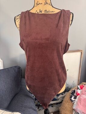 Steve Madden Brown Suede-Look Sleeveless Bodysuit